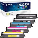 Valinkso Compatible TN229XL Toner Cartridge Replacement for Brother TN229 TN229XL Toner Work with Brother HL-L3220CDW MFC-L3780CDW HL-L3280CDW MFC-L3720CDW HL-L3300CDW,High Yield 5-Pack (BK/C/M/Y)