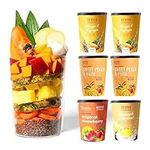 REVIVE SUPERFOODS Tropical Bundle 6 Pack Smoothie with Mango & Papaya X2, Tropical Strawberry, Pineapple & Coconut, Sweet Peach & Yuzu X2, Fruit Smoothie Breakfast or Post Workout Meal Replacement