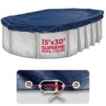 15 x 30 ft Oval Pool Covers for Above Ground Pools, Oval Winter Pool Cover, Swimming Pool Cover, 15x30 Pool Cover, Keeps Out Debris, Cold and UV Resistant, Supreme Mesh, Navy Blue