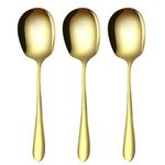 3 Pcs Stainless Steel Large Buffet Serving Spoons, Serving Spoons Large, Stainless Steel Soup Ladle Spoon, for Serving Kitchen Cooking Restaurant Banquet (Gold-11)