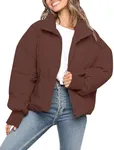 UANEO Puffer Jacket Womens Oversized Cropped Puffy Quilted Winter Jackets Coat (Coffee-L)