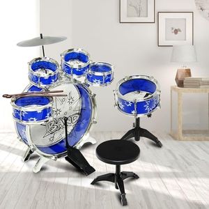13 Piece Kids Drum Kit Set Jazz Drum Junior Drum Kit 6 Drums, Cymbal, Chair, Kick Pedal, Drumsticks