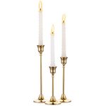 Nuptio 3 Pcs Brass Gold Metal Taper Candle Holders Candlestick Holders, Vintage Modern Decorative Centerpiece Candle Sticks Holder for Table Mantel Wedding Christmas Party Housewarming Gift