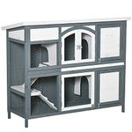 PawHut Rabbit Hutch Outdoor Guinea Pig Hutch 2 Tier Wooden Cage w/Ramp, Divider, Openable Roof, 125 x 48 x 100cm - Grey