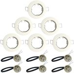 KingYH 6 Pack Round Recessed Spotlights Trim Ring Fitting GU10 Light Mounting Frame with GU10 Lamp Holder for Ceiling Spotlight MR16 and 50 mm Bulb Halogen Light Fitting White