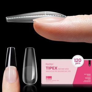 Beetles Tipex Instant Apex Nail Tips,120Pcs Pre-building & Pre-Etched Gel Nail Tips Long Coffin Thicker Acrylic Nails Strong Full Cover False Nail Extension Building Gel Press-on Nails for Flat Nails