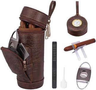 AMANCY Classy Cylindrical Hand Carry Cigar Case with Premium Cigar Cutter and Cigar Rest, Cedar Wood Lined Travel Cigar Holder Humidor kit with Built-In Hygrometer, Long Humidifier, and Dropper