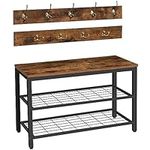 HOOBRO Shoe Rack with Coat Rack Hanger, Hall Tree, Hallway Shoe Bench Set with 9 Hooks and Shelf, Hall Stands, Coat Stand for Entryway, Sturdy, Industrial, Rustic Brown EBF07MT01