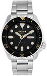 Seiko 5 Sports Men's Automatic Watch Black Dial Yellow Accents, Silver Stainless Steel Strap Analog Display, SRPD57K