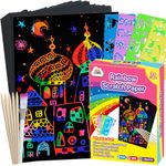 ZMLM Scratch Paper Art Set, 60 Pcs Rainbow Magic Scratch Paper for Kids Black Scratch it Off Art Crafts Kits Notes Sheet with 5 Wooden Stylus for Girl Boy Halloween Party Game Christmas Birthday Gift