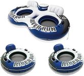 Intex River Run II Inflatable Double Rider Inntertube with Built-in Cooler and Cupholders with River Run I Single Floating Water Rafts (2 Pack)