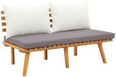 vidaXL Rustic Acacia Wood Garden Bench - Outdoor Furniture with Comfortable Cushions (Light Wood, Dark Grey, White)