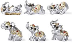 BRABUD Silver Resin Small Elephants Statues Home Decoration Collection Gift Set of 6 BS122 (Silver)