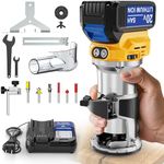 MtiolHig Cordless Compact Router Compatible with Dewalt 20V Battery, With 1 x 5.0Ah Rechargeable Battery, 6 Pcs Router Bits for Woodworking, Router With Trim Bits, Edge & Roller Guide