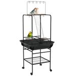 PawHut Bird Table, Bird Feeder Stand with Wheels, Perches, Stainless Steel Feed Bowls, Pull-Out Tray for Indoor, Outdoors, Small Parrot Table - Dark Grey