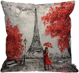 HGOD DESIGNS Eiffel Tower Cushion Cover,Oil Painting Romantic Love Autumn Maple Throw Pillow Case Home Decorative for Men/Women Living Room Bedroom Sofa Chair 18X18 Inch Pillowcase 45X45cm