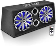 Pyle 12" Dual Subwoofer Box System - 600-Watt Slim Mount Truck Audio Subwoofer Box - Rear Vented Design with Built-in Illuminating LED Lights, 2x600 Watts Max Power