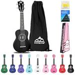 EASTROCK Soprano Ukulele 21 Inch Ukelele for Adults Beginners Kids Ukulele Kit with Travel Storage Bag, Ukulele Strap, Spare Strings & MORE, Black