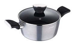 Bergner Carbon TT Forged Aluminium Non-Stick Casserole with Glass Lid & Induction Base (20 cm, 2.6 Liters, Metallic Grey)