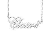 Silver Claire Name Necklace Heart Charm Pendant Stainless Steel Mother Day Jewelry for Best Friends Familys 16"