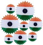 Atpata Funky Set of 8pcs. Tri-colour Tiranga Theme Paper Fans, Made in India - Perfect for Republic Day Independence Day Home, Office, Society, and School Decorations