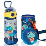 Kids Water Bottle with Lanyard/Sleeve for School Kids Girls Boys, 20oz BPA Free Child Drinking Water Bottle One-Click-Open Leak-Proof Locking Flip Lid for Back to School Sport Travel