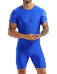 YiZYiF Mens One Piece Short Sleeves Zipper Bodysuit Boxer Briefs Tights Jumpsuit Sportswear Blue M