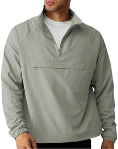Aulemen Men's Casual Quarter Zip Pullover-Athletic Lightweight Jackets Hiking Golf for Men Mock Neck with Pockets Light Gray M