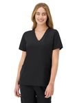 Hanes Women's Scrubs Healthcare Top, Moisture-Wicking Stretch Scrub Shirt, Ribbed Side Panels, New Ebony, Size XS