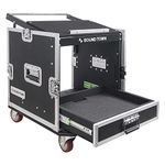 Sound Town 10U PA DJ Pro Audio Rack/Road ATA Case with 2U Drawer, 11U Slant Mixer Top, DJ Work Table, Casters, Pro Tour Grade (MR-DR10U)