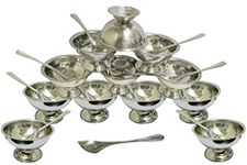 Dynore Stainlees Steel 24 Pieces Set of Ice Cream Cups/Soup Bowl with Ice Cream Spoon - 12 Piece Each