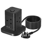 3M Cube Extension Lead with USB C, Hotimy 4 Way Plug Extension Socket with 4 USB (2 USB A & 2 USB C), Child Safety Extension Cord with Switch Black Power Strip for Home Desk Office