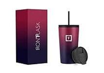 IRON °FLASK Classic Tumbler 2.0-470 ml, 2 Lids (Straw/Flip), Vacuum Insulated Stainless Steel Bottle, Double Walled, Thermo Travel Mug, Water Metal Canteen (Dark Rainbow)
