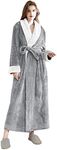 Hellomamma Women's Fleece Robes, Long Winter Warm Soft Plush Bathrobes for women, Fluffy Comfy House Coat (Light Gray, L)