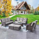 Rilyson Wicker Patio Furniture Sofa Set - 7 Piece Rattan Outdoor Patio Sectional Conversation Sets with 2 Sofa,2 Armrest Chairs,1 Coffee Table and 2 Ottomans for Porch Deck Garden(Brown/Grey)