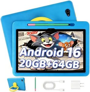 2026 Upgraded Android 16 Kids Tablet, 10 inch Tablet for Kids with 20GB RAM 64GB ROM 1TB Expand, 6000 mAh Battery, Parental Control, UKIDOZ Kids Space, Widevine L1 HD, Protective Case Pen(Blue)