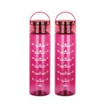 ATTRO Oxy Motivational 1000ml Water Bottle - Time Markers & Inspirational Slogans Mentioned Encourages More Water Intake, Easy-to-Carry Handle- Set of 2 Wine