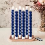 Eywamage Navy Blue Spiral LED Taper Candles with Remote, Flickering Flameless Battery Wax Candlesticks 10 inch Long Set of 6