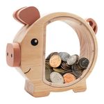 Wooden Piggy Banks for Kids – Crefun HM4241 Wooden Coin Bank Clear Piggy Bank Kids Bank for Real Money, Piggy Bank Toy for Boy Girl, Money Jar Coin Jar for Home Decoration, Birthday Gift