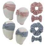 Sugarmelon Mommy and Me Headband Set Mother Baby Matching Turban Headbands for Toddler Baby Girls Women Scrunchies Hair Bow Hairbands (Vanilla and Smoke Blue)