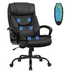 COSTWAY 500LBS Big & Tall Massage Office Chair, Height Adjustable PU Leather Executive Computer Desk Chair with Rocking Backrest and Arms, Ergonomic Rolling Swivel Task Chair for Home Office