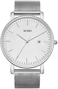 BUREI Men's Watch Ultra Thin Quartz Analog Wrist Watch Date Calendar Stainless Steel Mesh Band