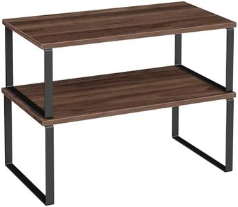 SONGMICS Cabinet Organizer Shelf, Set of 2 Kitchen Counter Shelves, Kitchen Storage, Spice Rack, Stackable, Expandable, Metal and Engineered Wood, 15.6 Inches, Walnut & Matte Black UKCS025K01