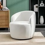 KIVENJAJA Swivel Barrel Chair, Modern Velvet Upholstered 360°Swivel Accent Chairs, Small Round Comfy Armchair Single Sofa Chair for Nursery Living Room Bedroom (Velvet, White)