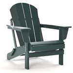 TORVA Folding Adirondack Garden Chair, Wide HDPE Recycled Plastic Armchair - Weather Resistant, Outdoor Reclining Chair for Patio Lawn & Fire Pit, Dark Green Color