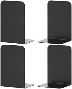 Black Metal Bookends, 2 Pairs Book Ends for Shelves, Book Holders for Family, Office and School, Heavy Duty Book End, 8 x 5.4 x 4 Inch