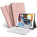 XIWMIX iPad 10.2 Keyboard Case 9th Generation(2021)/ 8th Gen(2020)/ 7th Gen(2019), Slim Smart Protective Case with Pencil Holder and Magnetic Wireless Detachable Bluetooth Keyboard, Rose Gold