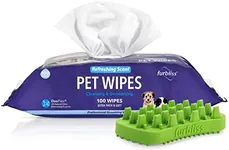 Vetnique Furbliss Refreshing Hygienic Grooming Pet Wipes 100ct and Furbliss Dog Brush for Long Hair Pets (Green) Bundle Grooming Dog Brush and Wipes