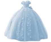 Vjjllst Women's Off Shoulder Quinceanera Dresses Lace Beaded Ball Gown Puffy Prom Dresses Sweet 15 16 Dresses, Light Blue, 6