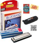 Hohner Blues Band Harmonica - Key of C Bundle with Zip Case, Instructional Manual, and Austin Bazaar Polishing Cloth